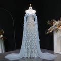 Luxury Blue Beaded Mermaid Evening Gown - full length front