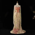 Floral Crystal Evening Dress with Shawl Slit