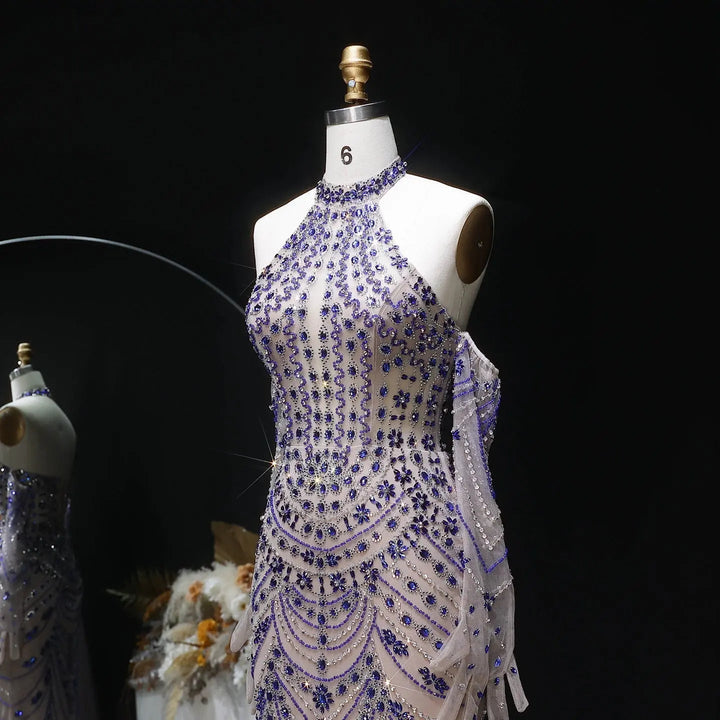 Beaded Halter Evening Gown