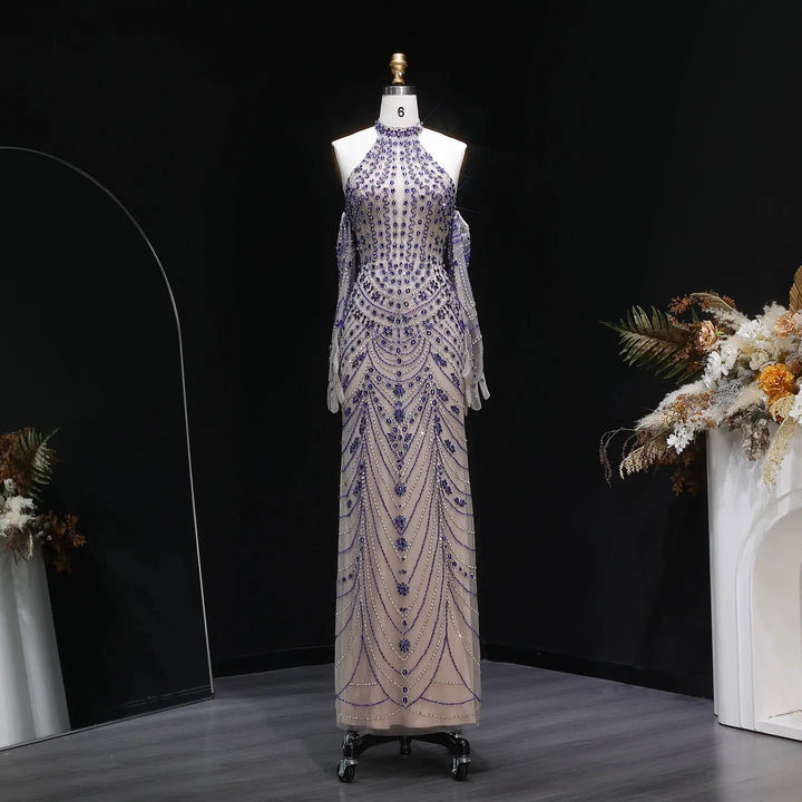 Beaded Halter Evening Gown