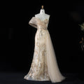 Glamorous One-Shoulder Beaded Evening Dress with Shawl