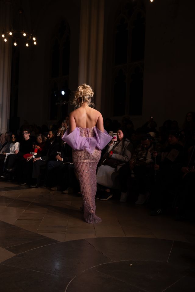 Luxury Purple Beaded Gown with Statement Sleeves