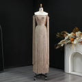 Elegant Gold Fringe Embellished Cape-Sleeve Evening Gown