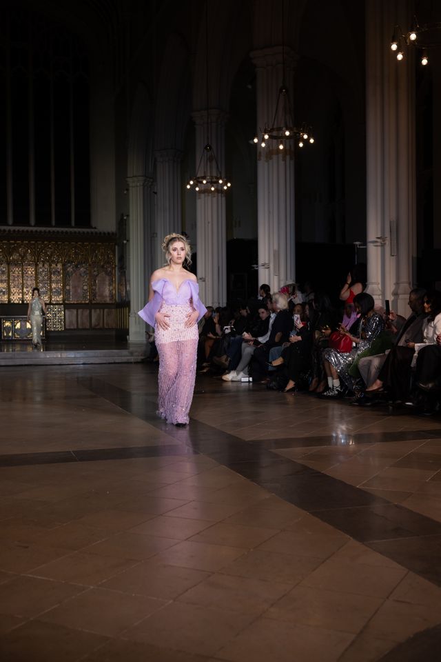 Luxury Purple Beaded Gown with Statement Sleeves