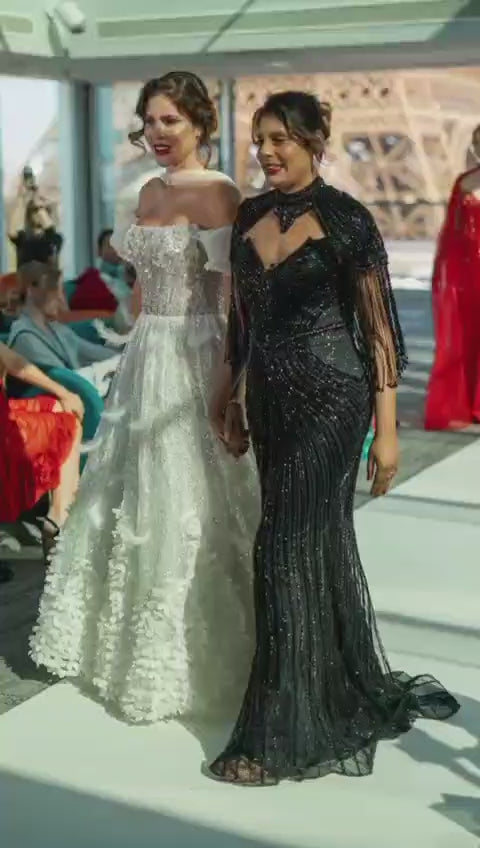 Elegant High Neck Beaded Evening Gown SB007