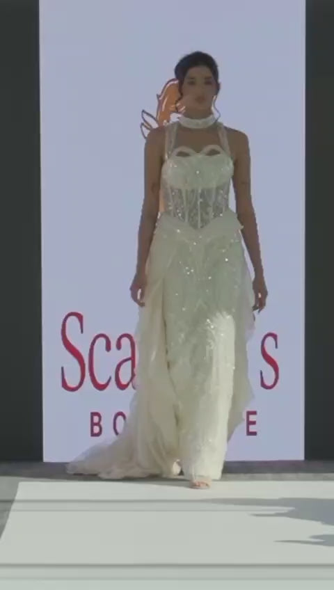 Blush Elegance Beaded Ruffle Evening Dress SB010