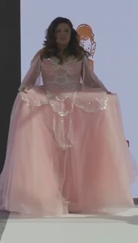 Pink Grace Off-Shoulder Evening Gown SB013