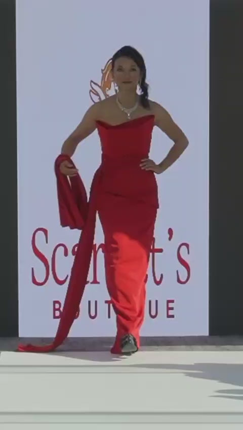 Luxury Red Satin Gown with an Elegant Draped Train SB004
