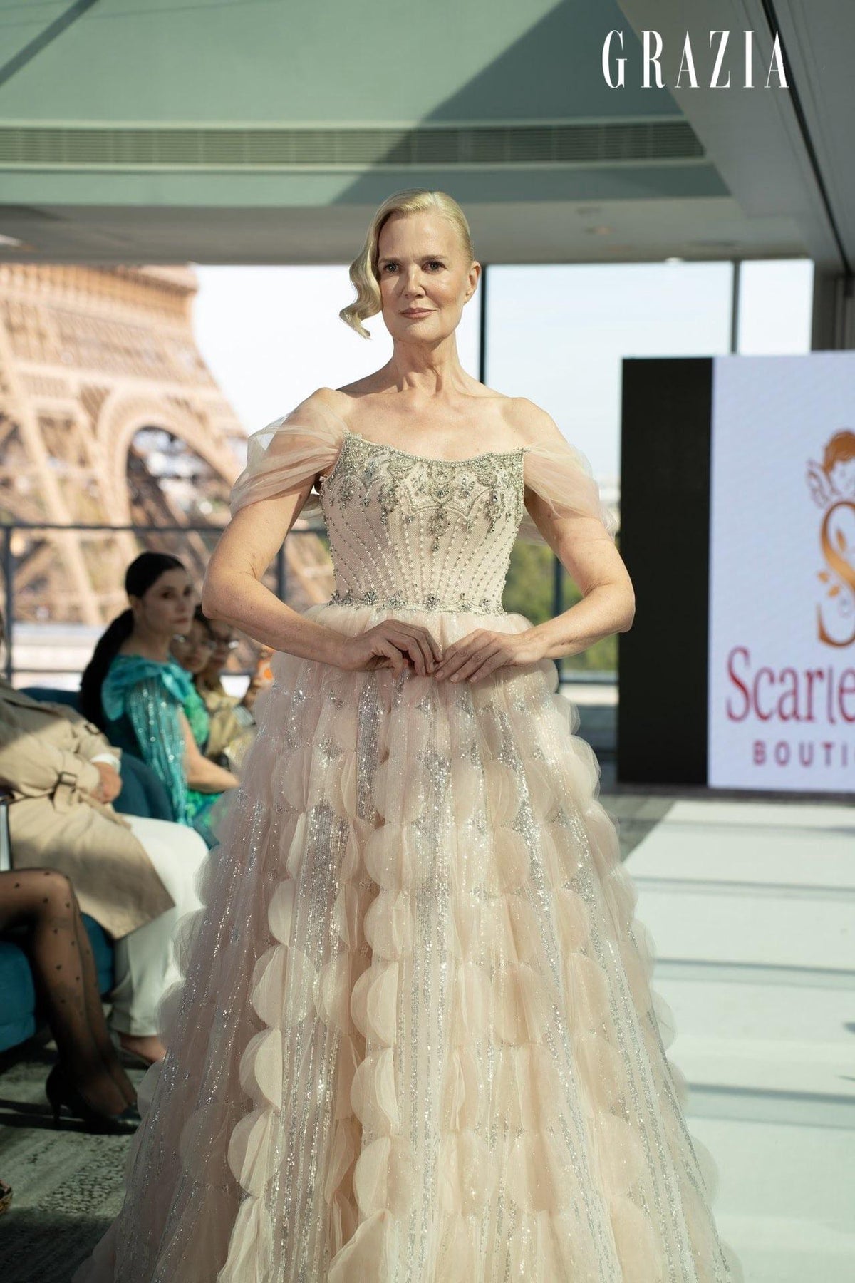 Glamorous Blush Pink Evening Gown with Layered Ruffles SB006