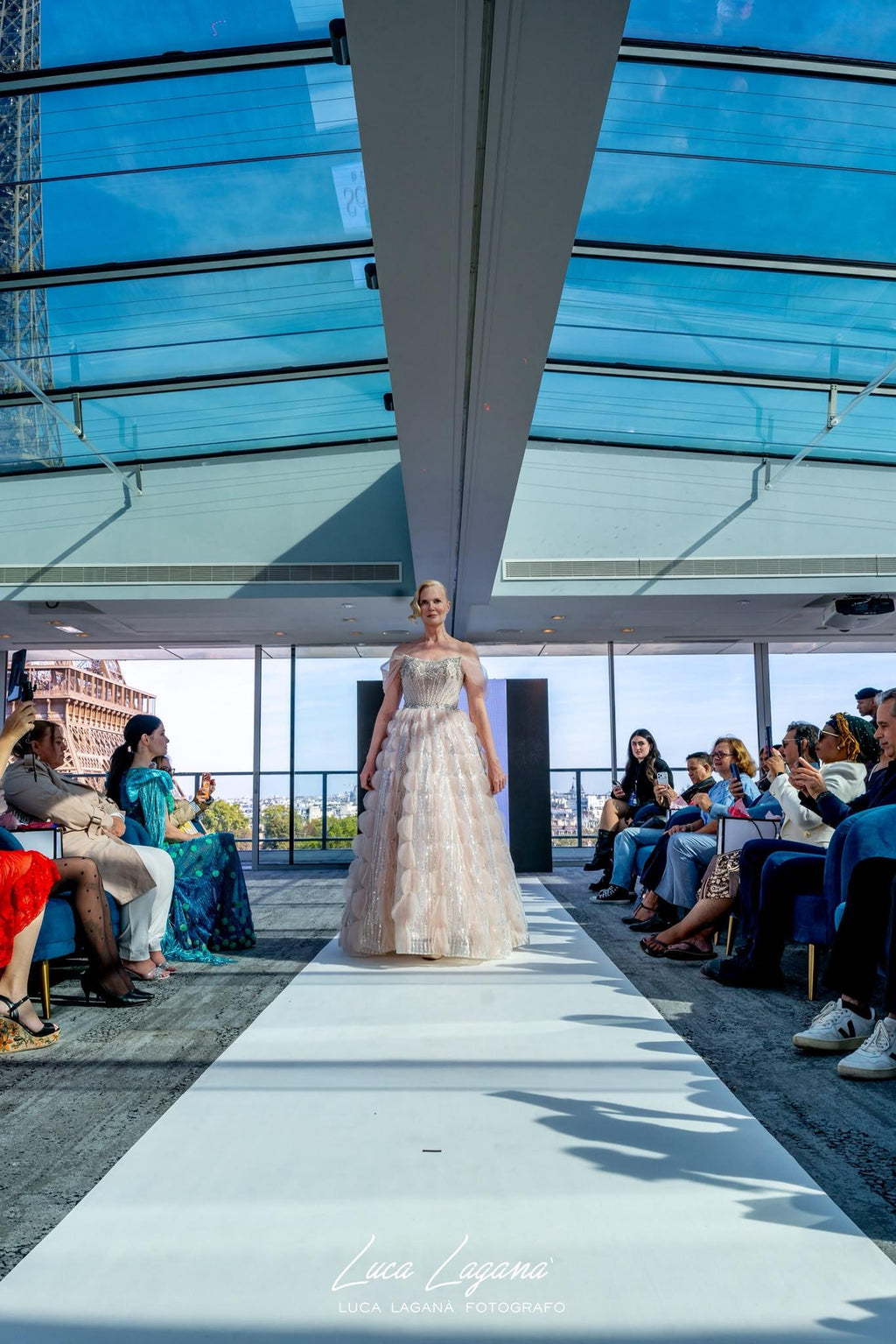 Glamorous Blush Pink Evening Gown with Layered Ruffles SB006
