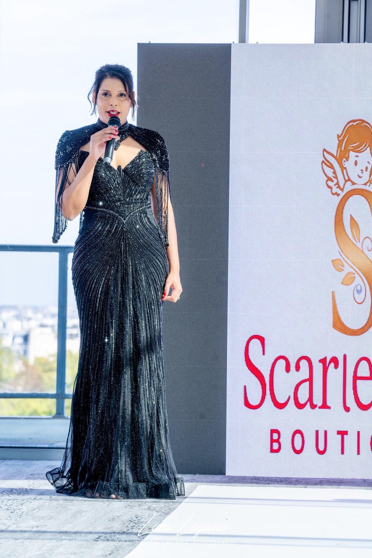 Elegant High Neck Beaded Evening Gown SB007