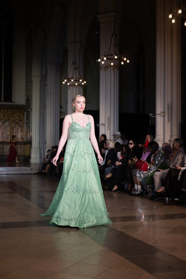 Luxury Beaded Sage Green Gown with Spaghetti Straps