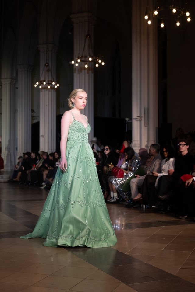 Luxury Beaded Sage Green Gown with Spaghetti Straps